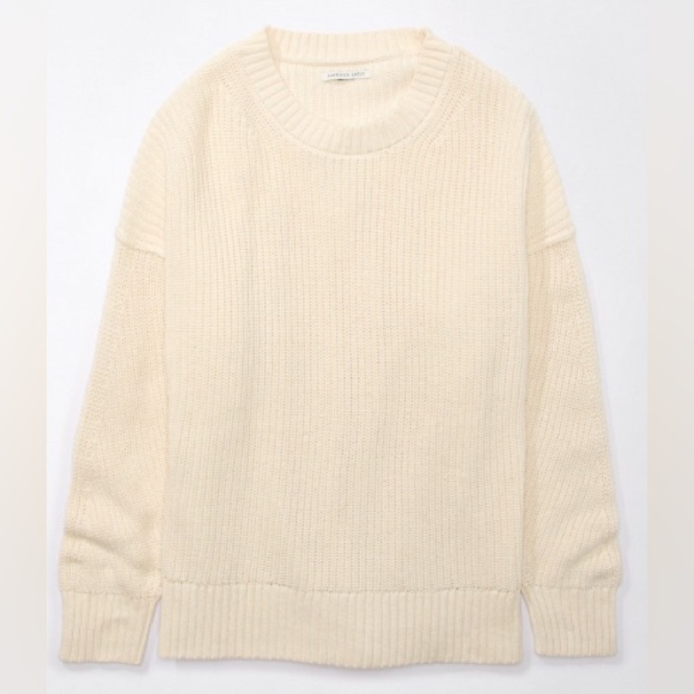American Eagle Crewneck Knit Sweater Cream